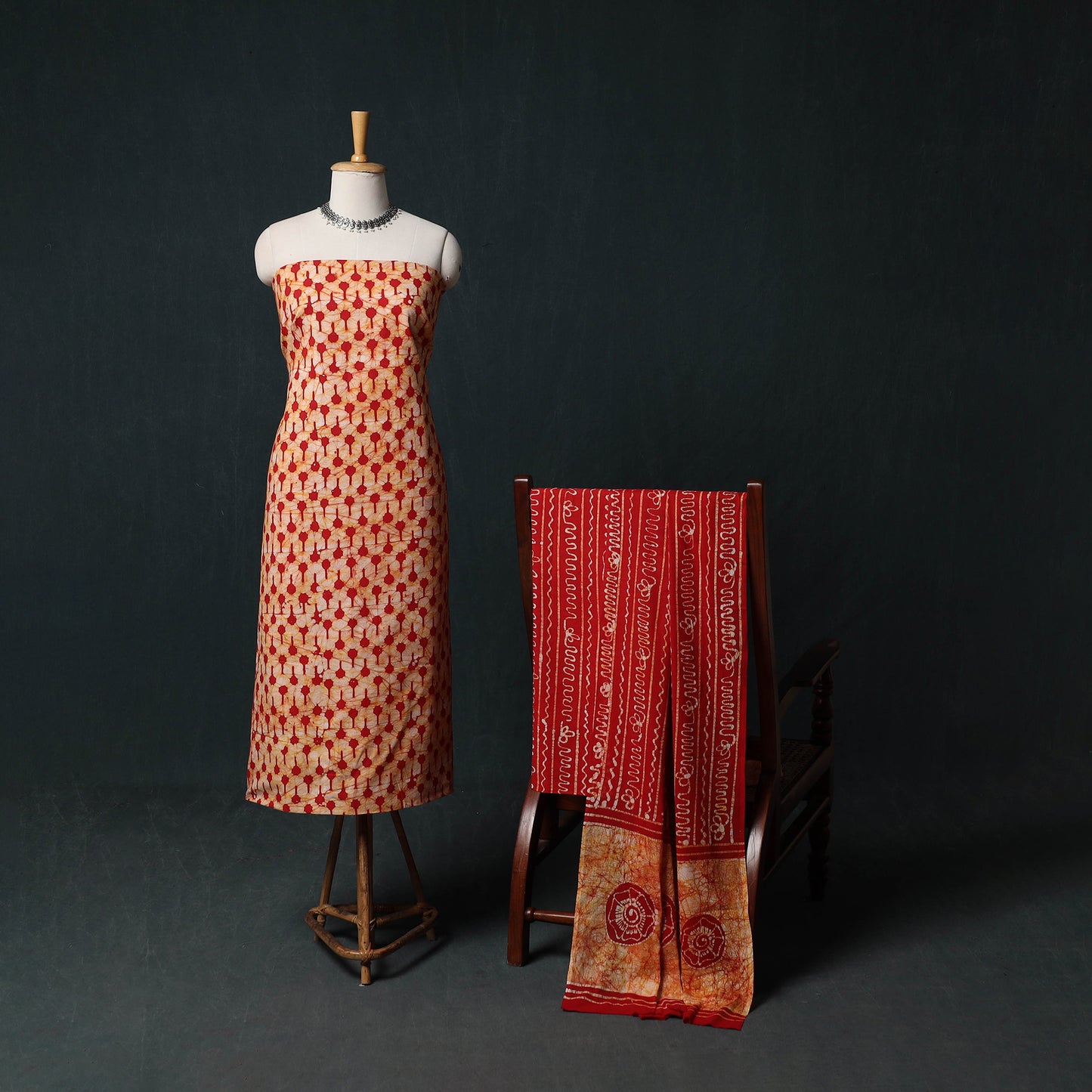 Kutch Hand Block Batik Print Cotton 3pc Unstitched Dress Material Suit Set 35