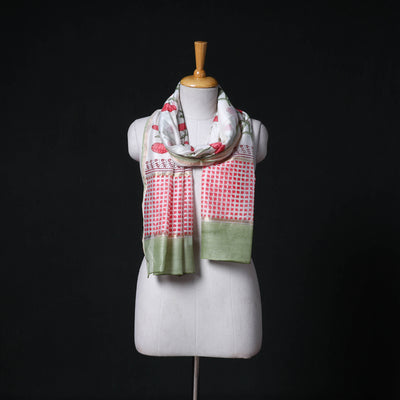 Sanganeri Handloom Chanderi Silk Hand Block Floral Print Stole 22
