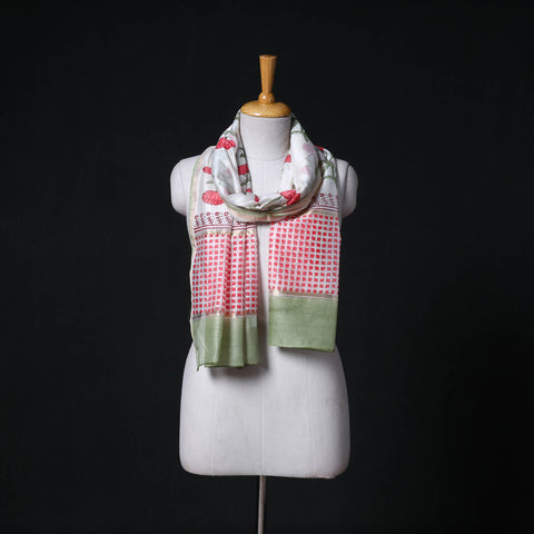 Sanganeri Handloom Chanderi Silk Hand Block Floral Print Stole 22