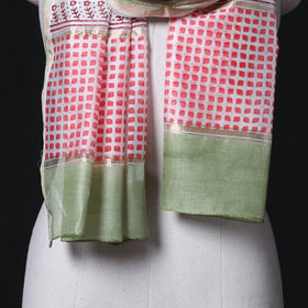 Sanganeri Handloom Chanderi Silk Hand Block Floral Print Stole 22
