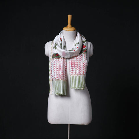 Sanganeri Handloom Chanderi Silk Hand Block Floral Print Stole 23