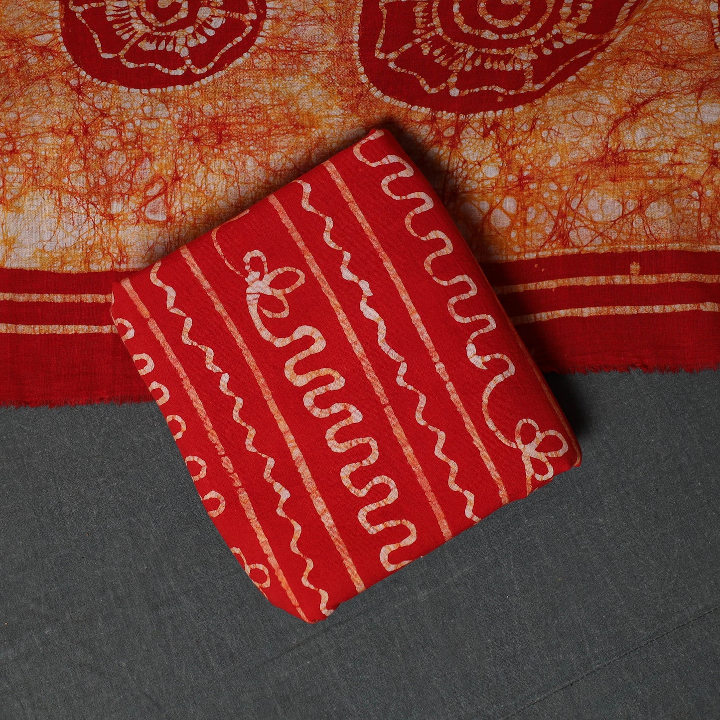 Kutch Hand Block Batik Print Cotton 3pc Unstitched Dress Material Suit Set 35