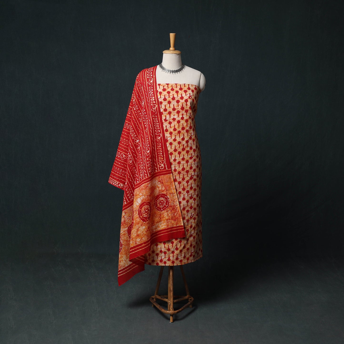 Kutch Hand Block Batik Print Cotton 3pc Unstitched Dress Material Suit Set 35