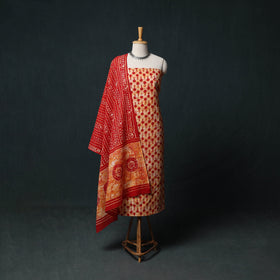 Kutch Hand Block Batik Print Cotton 3pc Unstitched Dress Material Suit Set 35