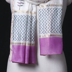 Sanganeri Handloom Chanderi Silk Hand Block Floral Print Stole 24