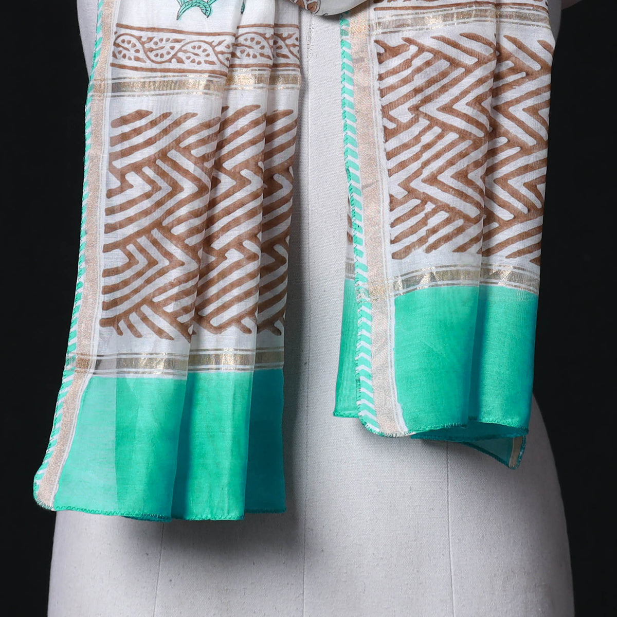 Sanganeri Handloom Chanderi Silk Hand Block Floral Print Stole 25