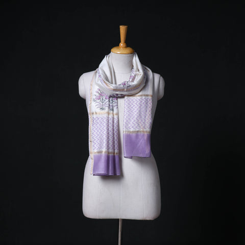 Sanganeri Handloom Chanderi Silk Hand Block Floral Print Stole 26