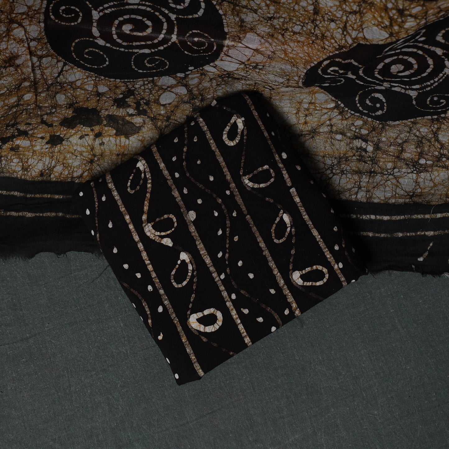 Kutch Hand Block Batik Print Cotton 3pc Unstitched Dress Material Suit Set 37