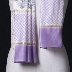 Sanganeri Handloom Chanderi Silk Hand Block Floral Print Stole 26