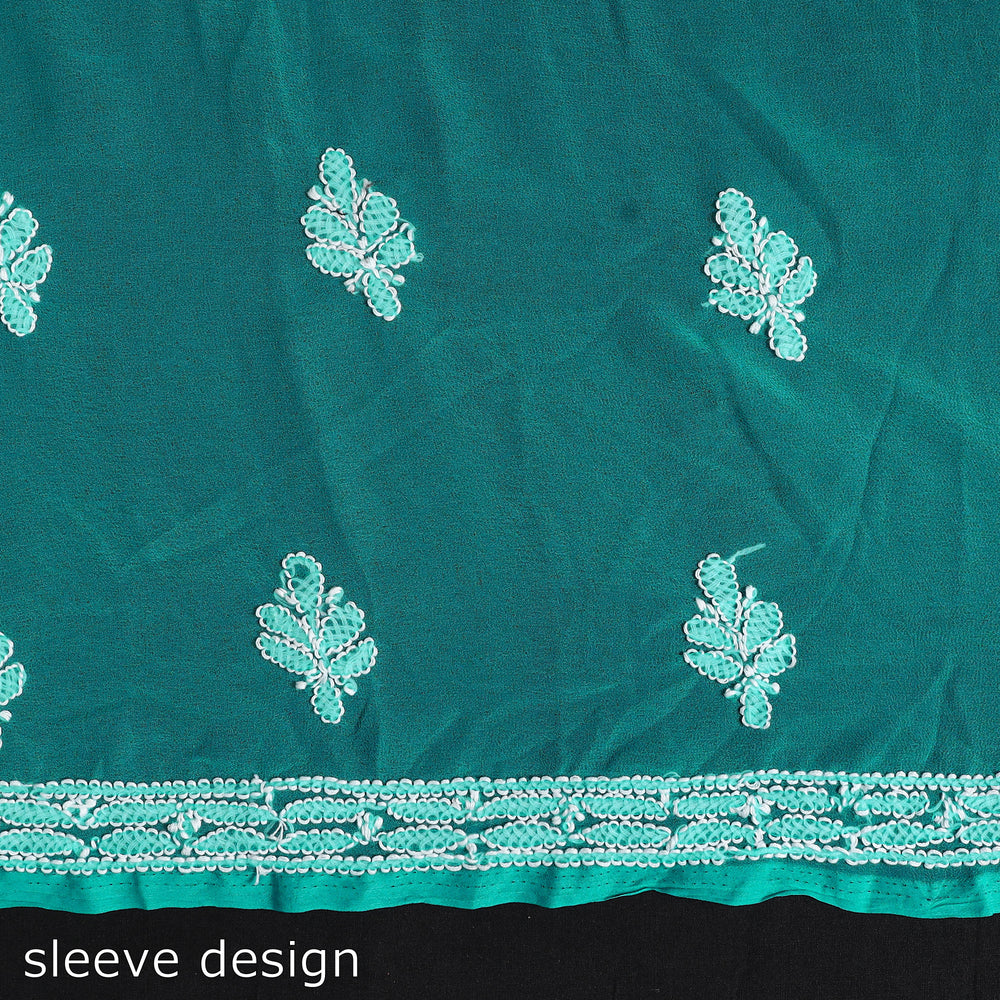 Green - 3pc Hand Embroidery Georgette Chikankari Dress Material 08