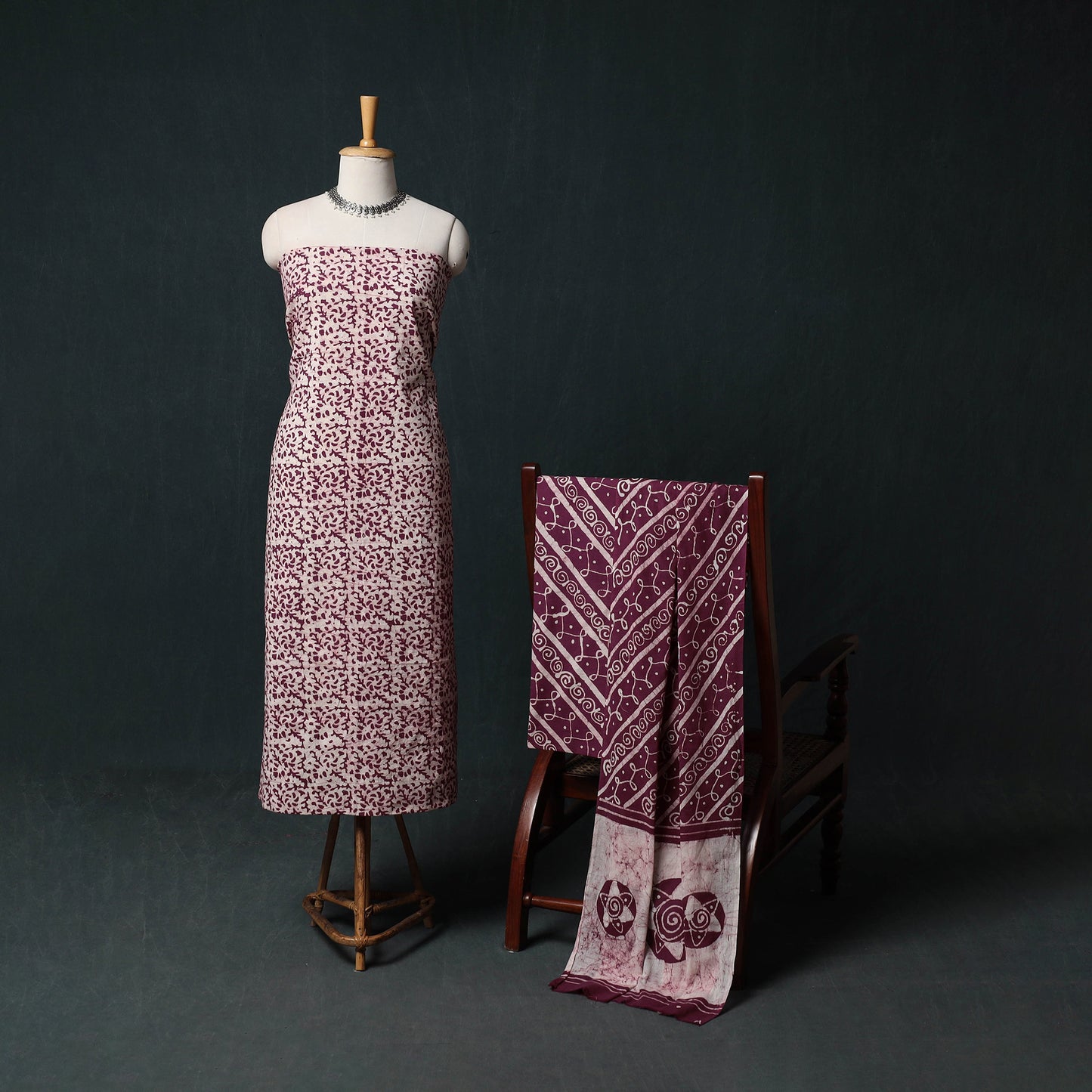 Kutch Hand Block Batik Print Cotton 3pc Unstitched Dress Material Suit Set 36