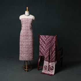 Kutch Hand Block Batik Print Cotton 3pc Unstitched Dress Material Suit Set 36