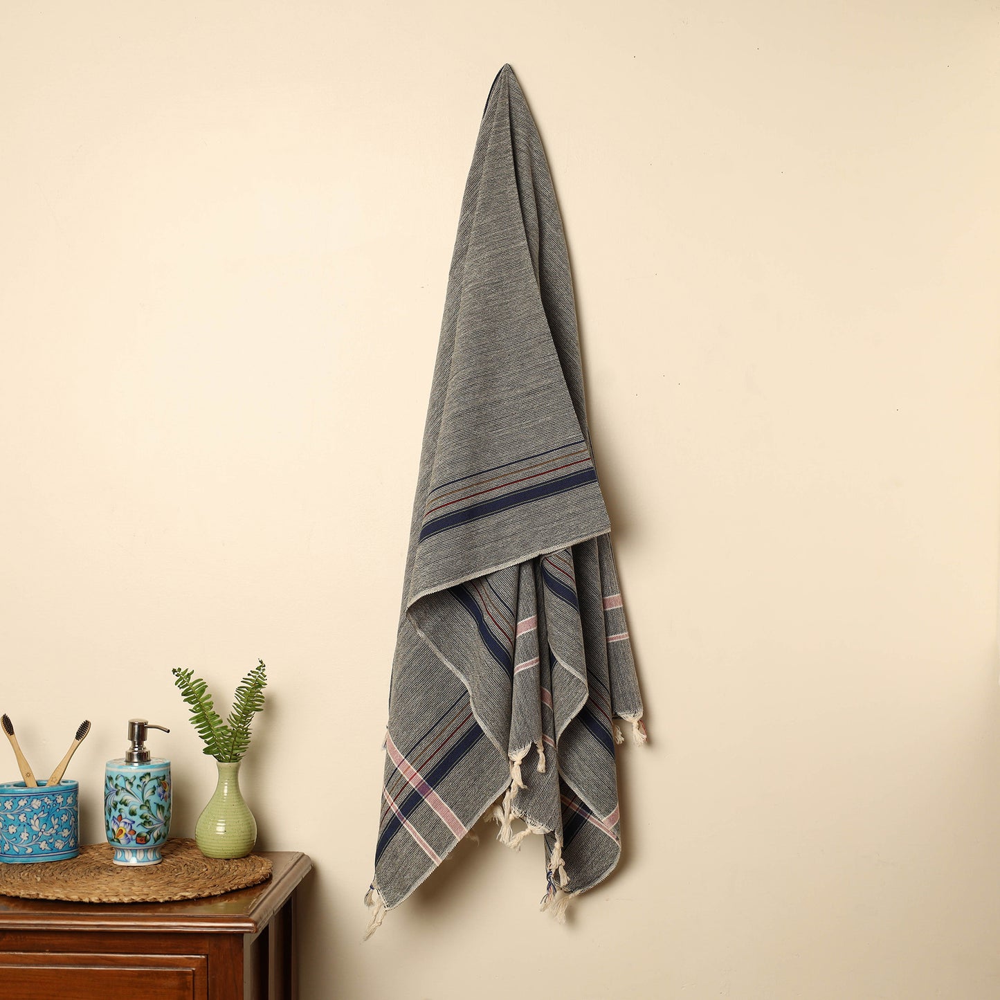 Grey - Handloom Fine Cotton Plain Bath Towel 04