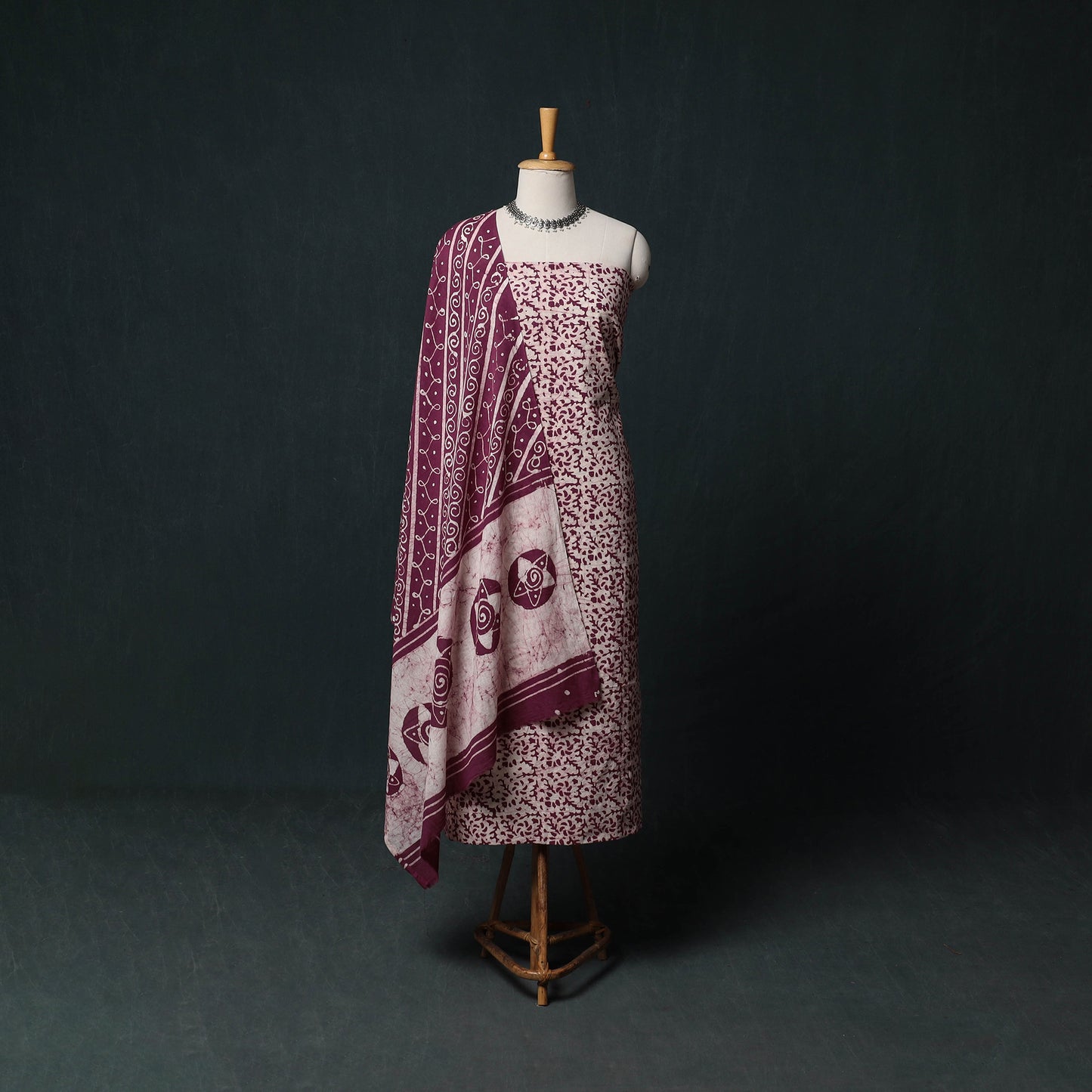 Kutch Hand Block Batik Print Cotton 3pc Unstitched Dress Material Suit Set 36