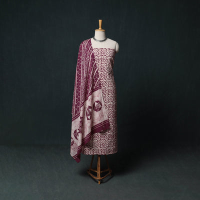 Kutch Hand Block Batik Print Cotton 3pc Unstitched Dress Material Suit Set 36