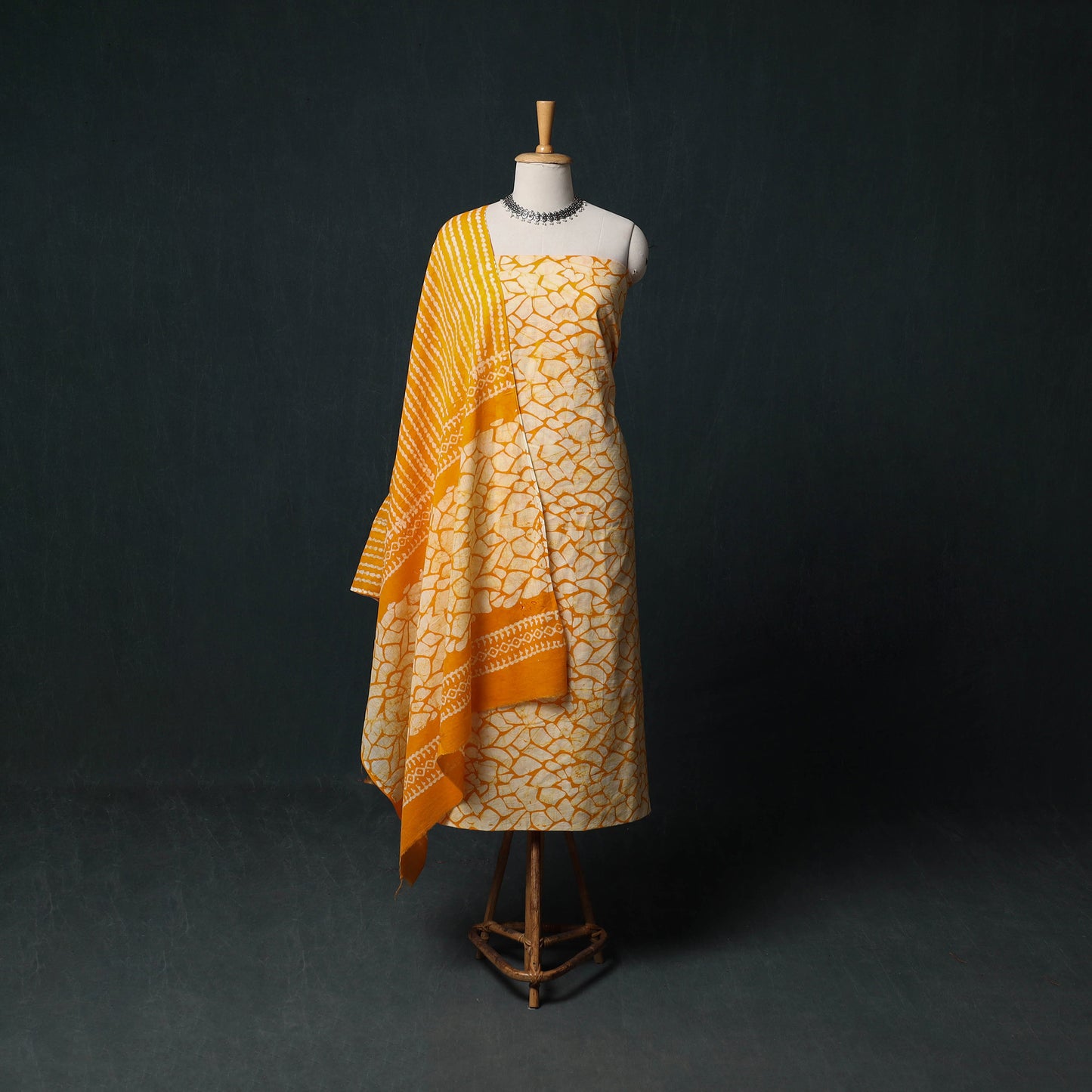 Kutch Hand Block Batik Print Cotton 3pc Unstitched Dress Material Suit Set 40