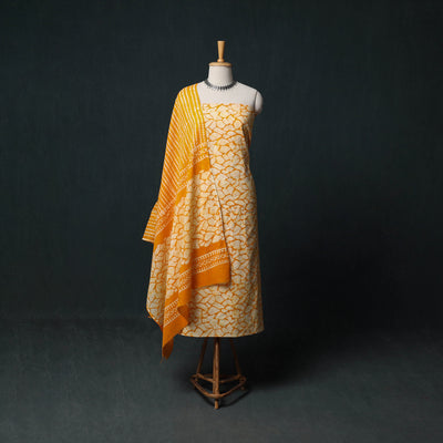 Kutch Hand Block Batik Print Cotton 3pc Unstitched Dress Material Suit Set 40