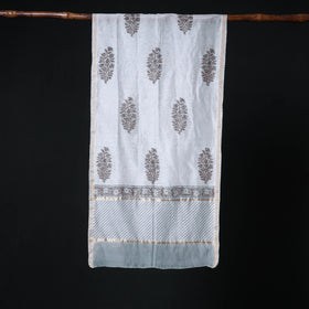 Sanganeri Handloom Chanderi Silk Hand Block Floral Print Stole 27