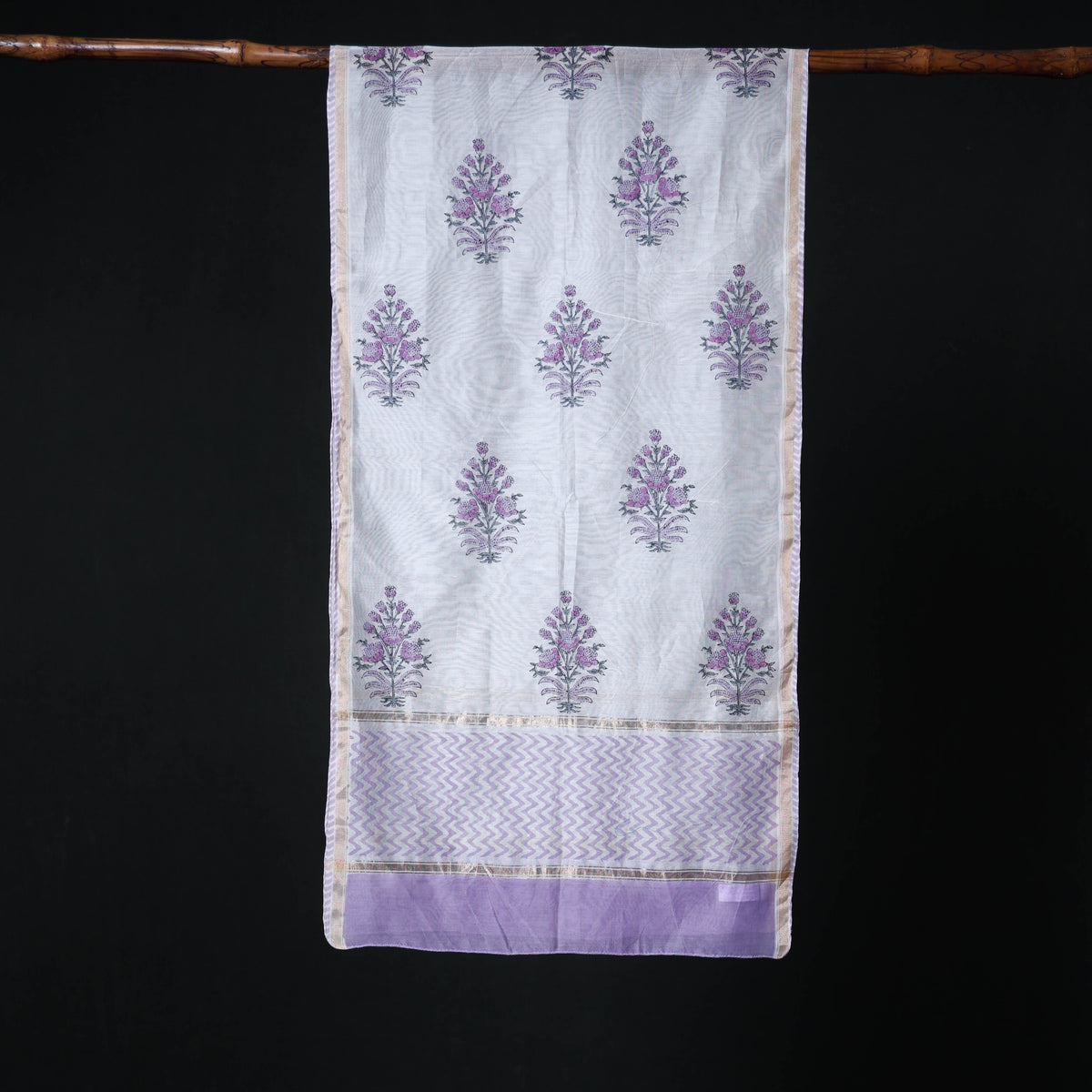 Sanganeri Handloom Chanderi Silk Hand Block Floral Print Stole 26
