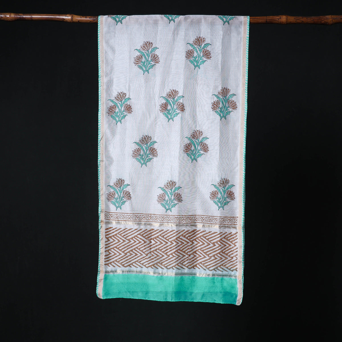 Sanganeri Handloom Chanderi Silk Hand Block Floral Print Stole 25