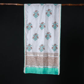Sanganeri Handloom Chanderi Silk Hand Block Floral Print Stole 25