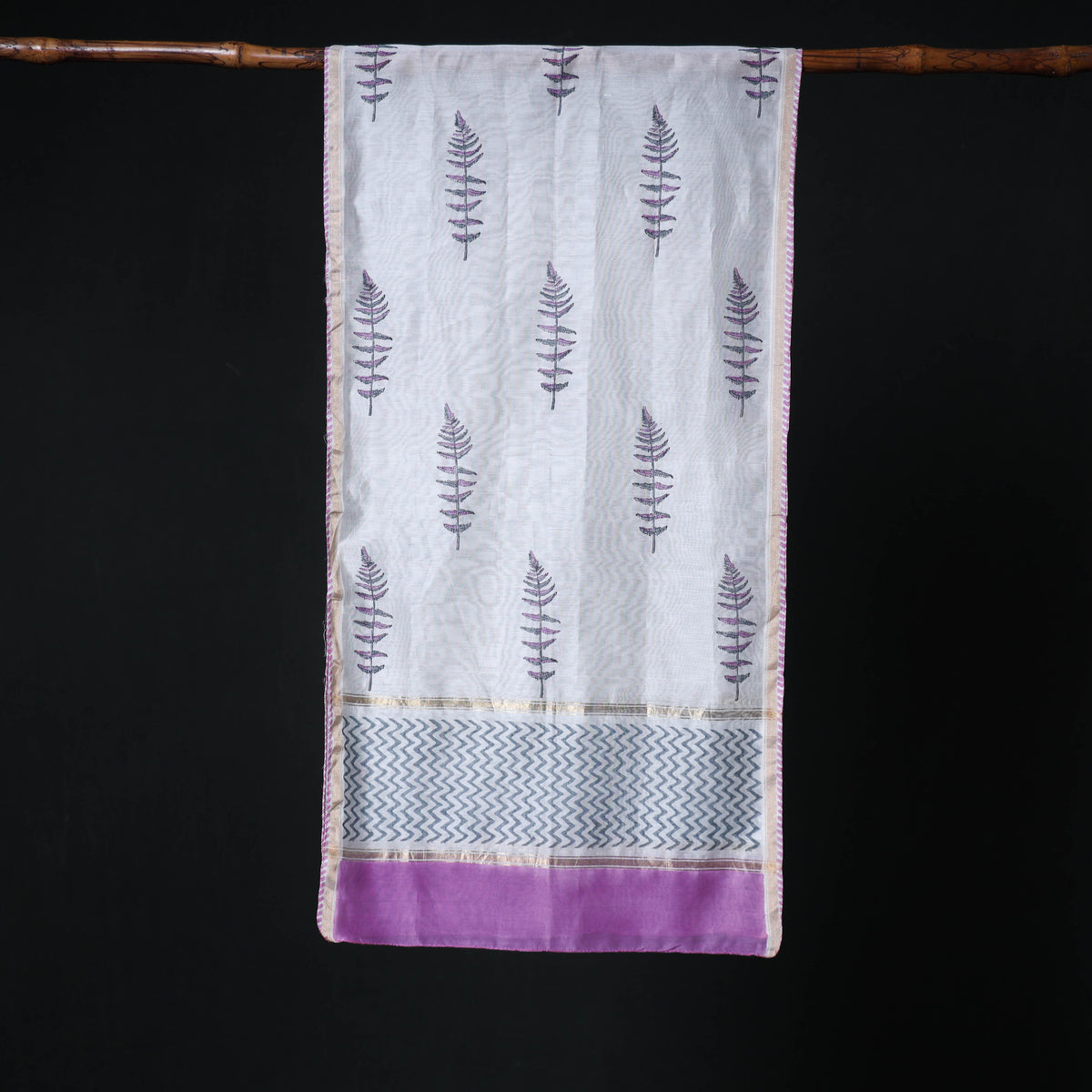 Sanganeri Handloom Chanderi Silk Hand Block Floral Print Stole 24