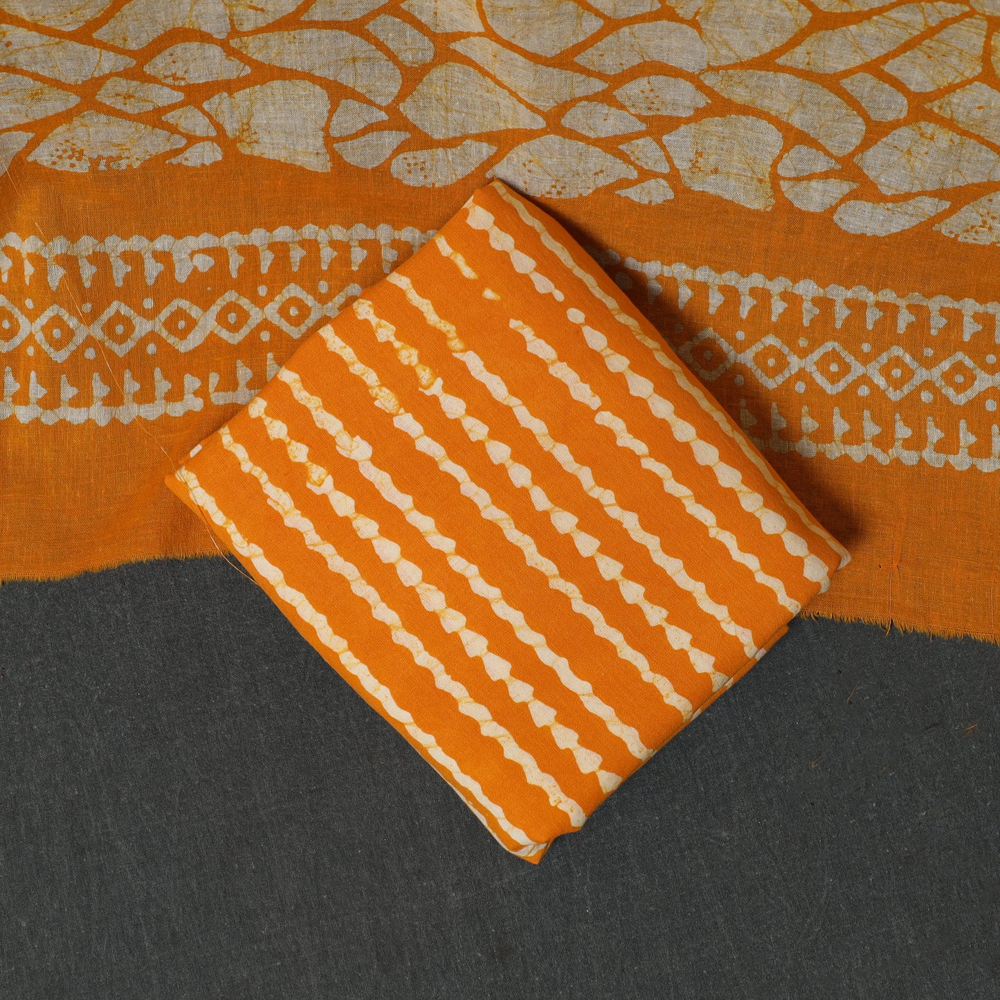 Kutch Hand Block Batik Print Cotton 3pc Unstitched Dress Material Suit Set 40