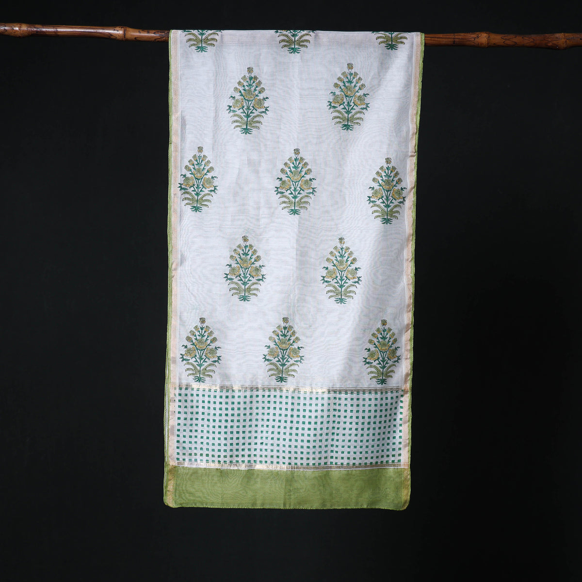 Sanganeri Handloom Chanderi Silk Hand Block Floral Print Stole 21