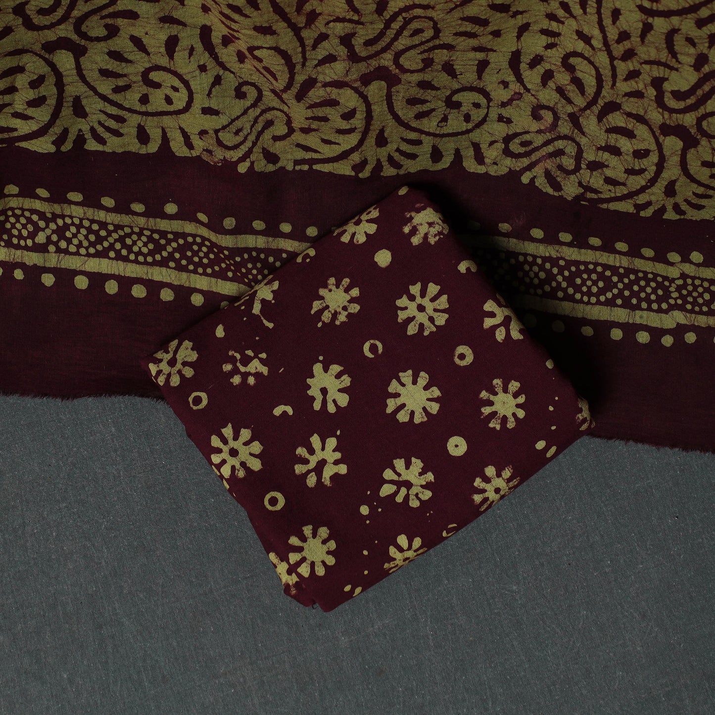 Kutch Hand Block Batik Print Cotton 3pc Unstitched Dress Material Suit Set 39