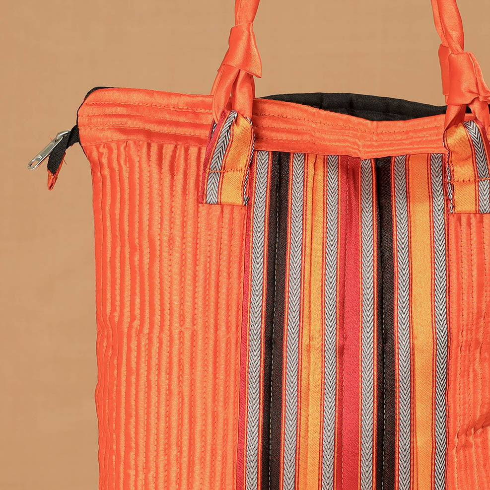 Orange - Handcrafted Mashru Silk Shoulder Bag