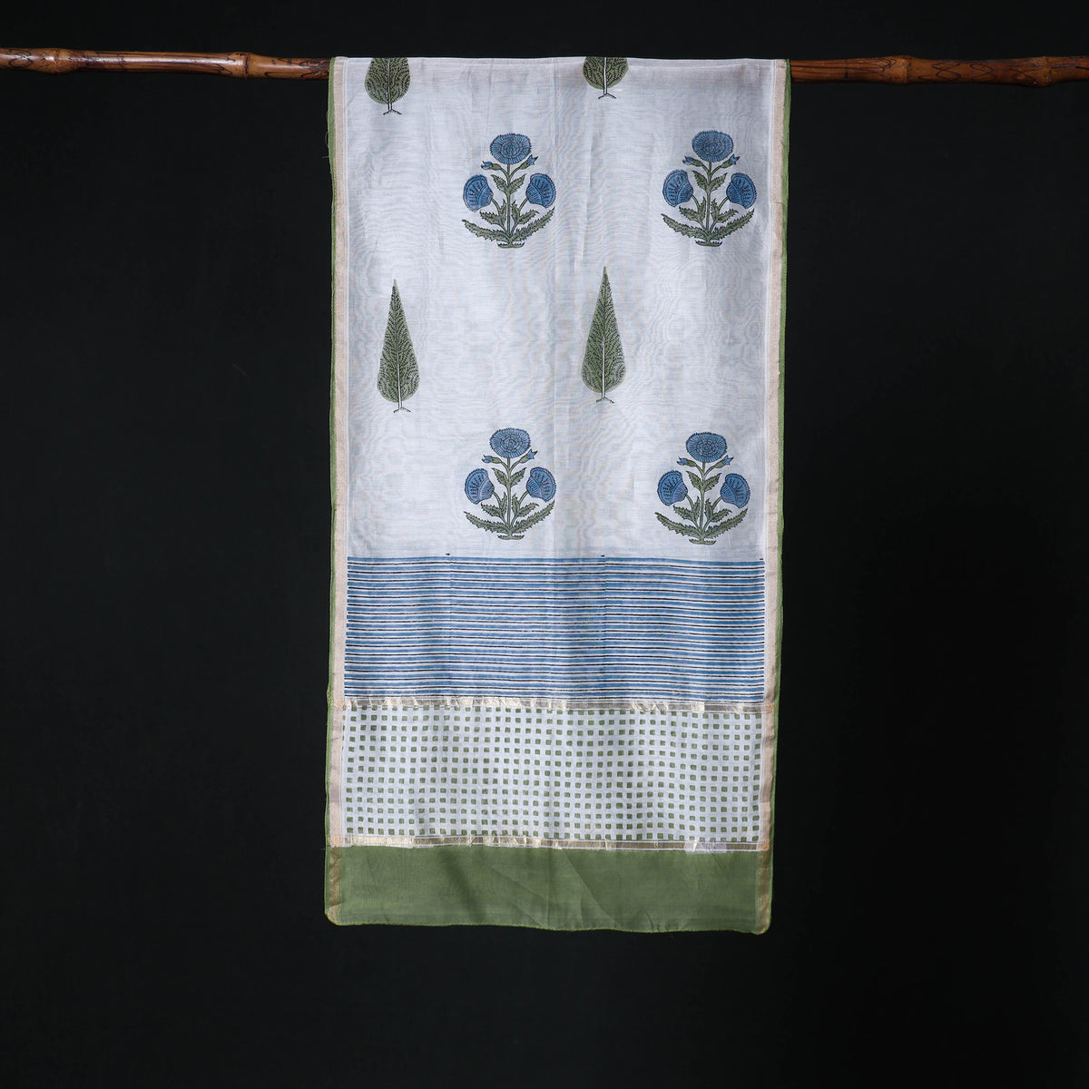 Sanganeri Handloom Chanderi Silk Hand Block Floral Print Stole 20