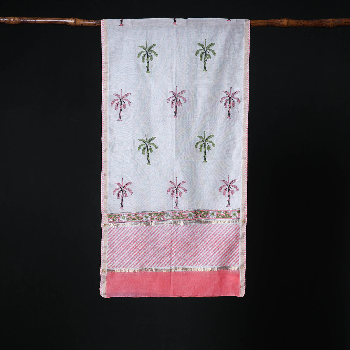 Sanganeri Handloom Chanderi Silk Hand Block Floral Print Stole 19
