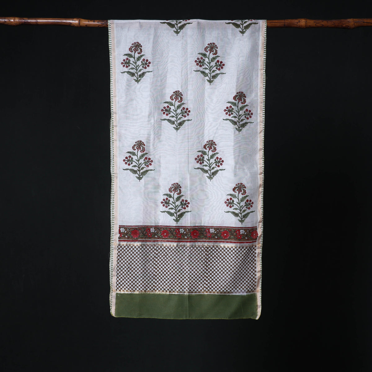 Sanganeri Handloom Chanderi Silk Hand Block Floral Print Stole 17