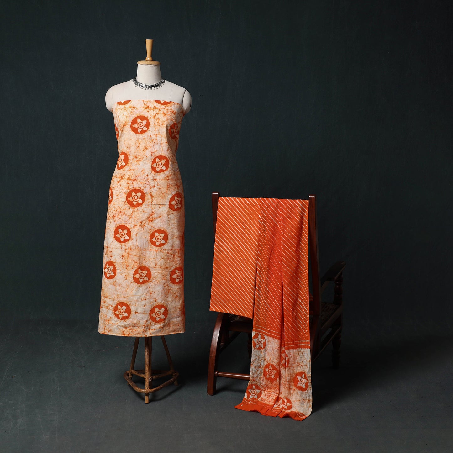Kutch Hand Block Batik Print Cotton 3pc Unstitched Dress Material Suit Set 41