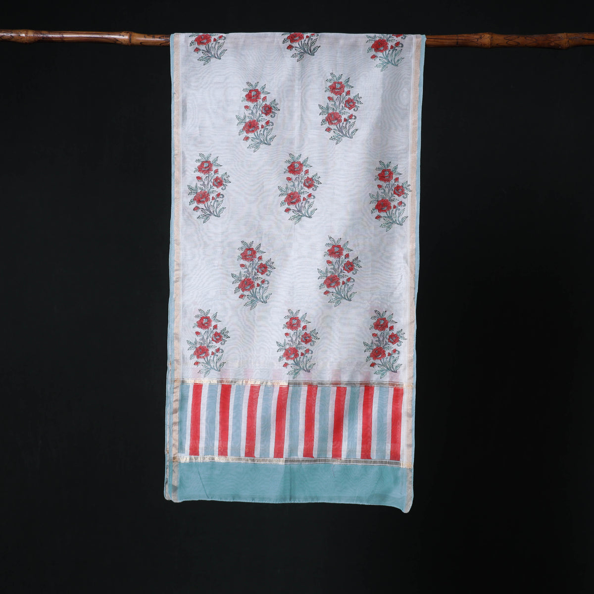 Sanganeri Handloom Chanderi Silk Hand Block Floral Print Stole 18