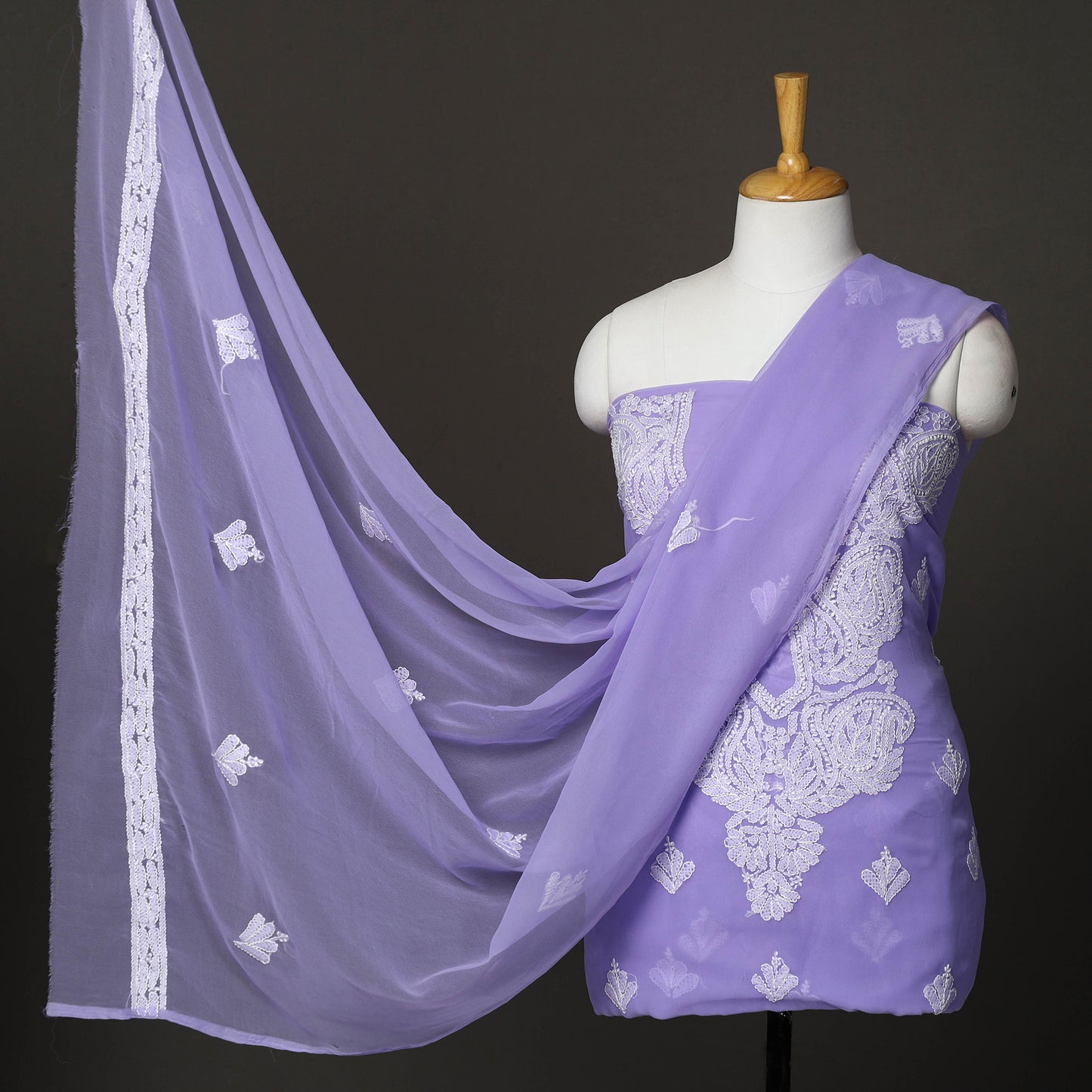 Purple - 3pc Hand Embroidery Georgette Chikankari Dress Material 12