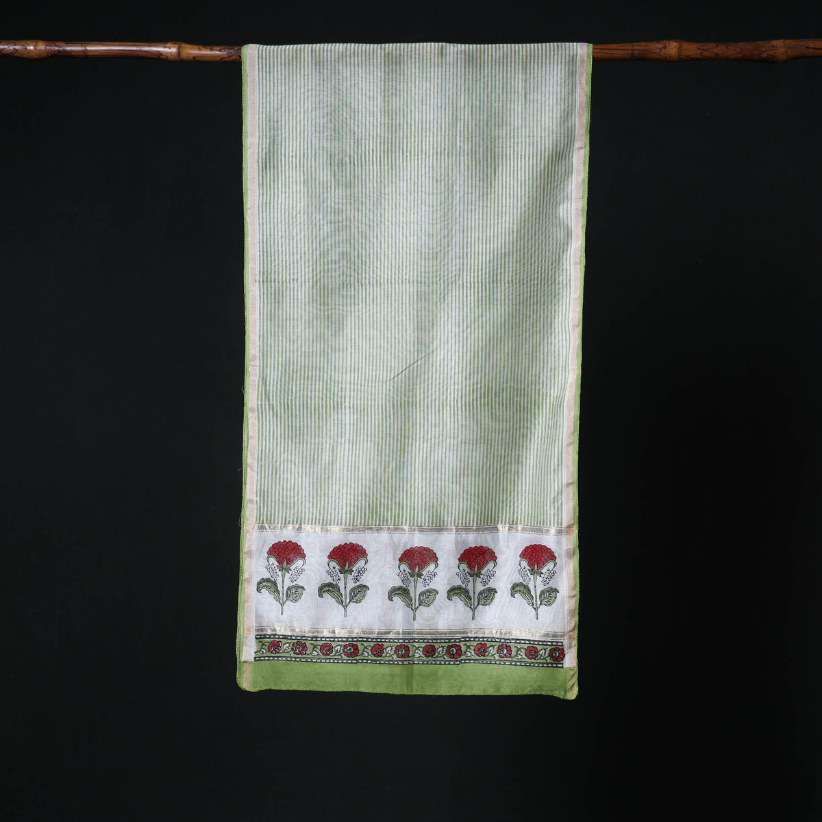 Sanganeri Handloom Chanderi Silk Hand Block Floral Print Stole 15