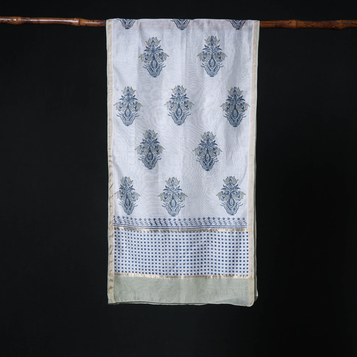 Sanganeri Handloom Chanderi Silk Hand Block Floral Print Stole 13