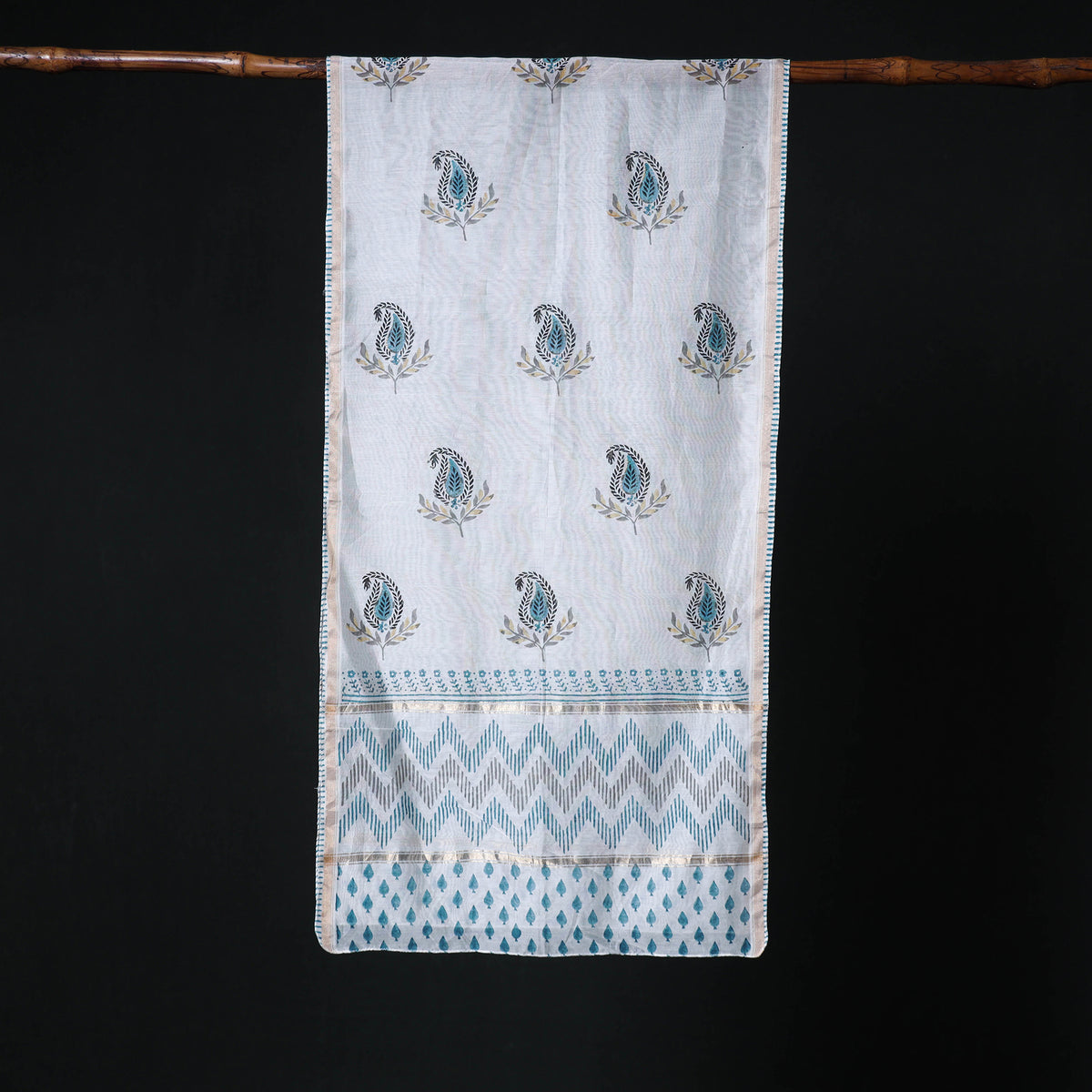 Sanganeri Handloom Chanderi Silk Hand Block Floral Print Stole 12
