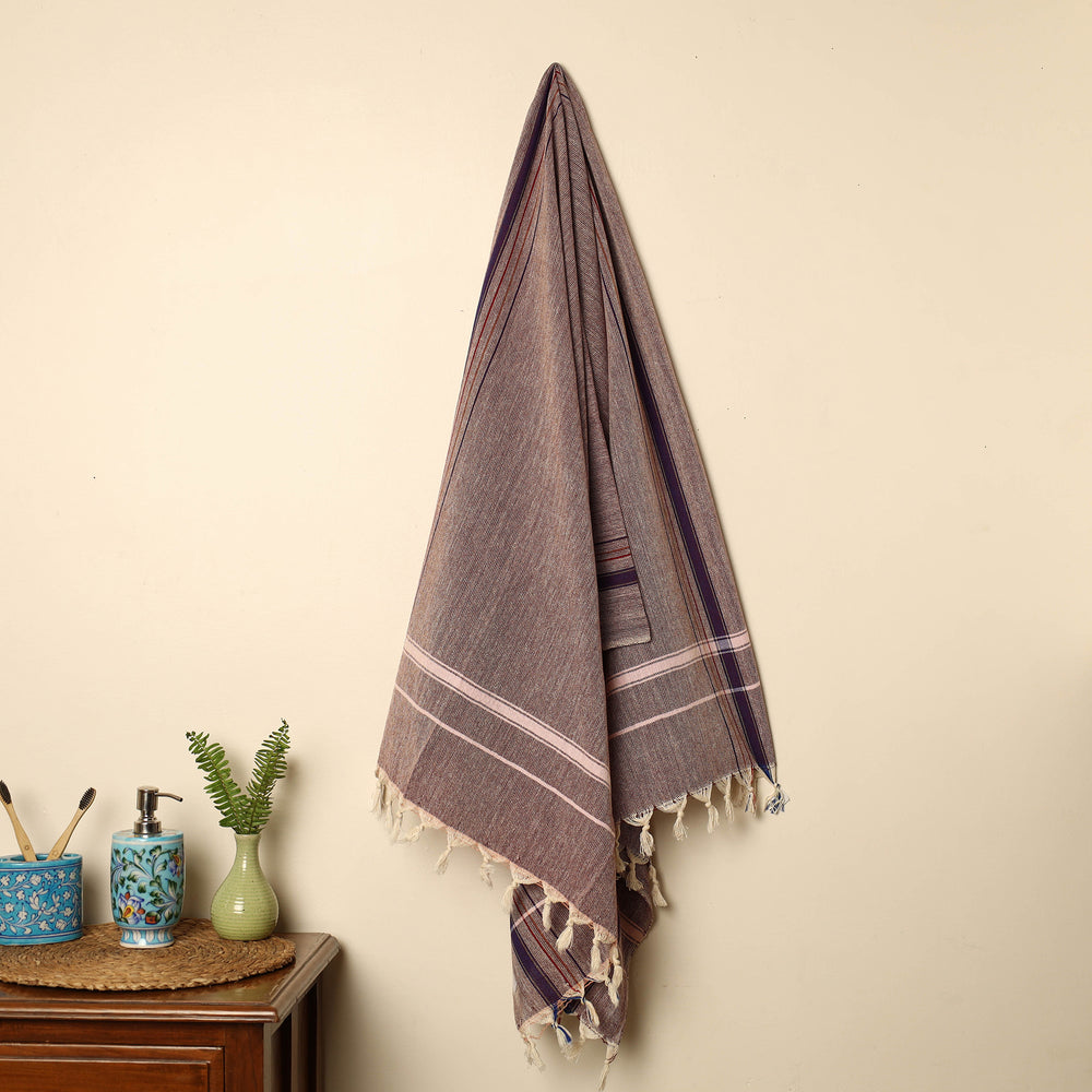 Brown - Handloom Fine Cotton Plain Bath Towel 09