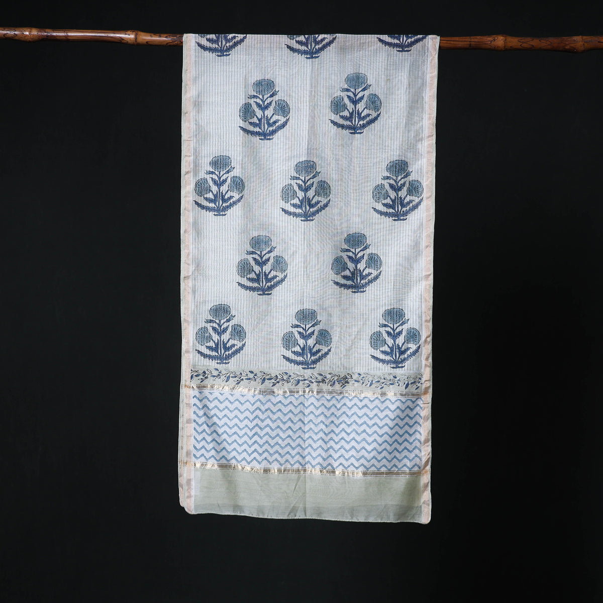 Sanganeri Handloom Chanderi Silk Hand Block Floral Print Stole 11