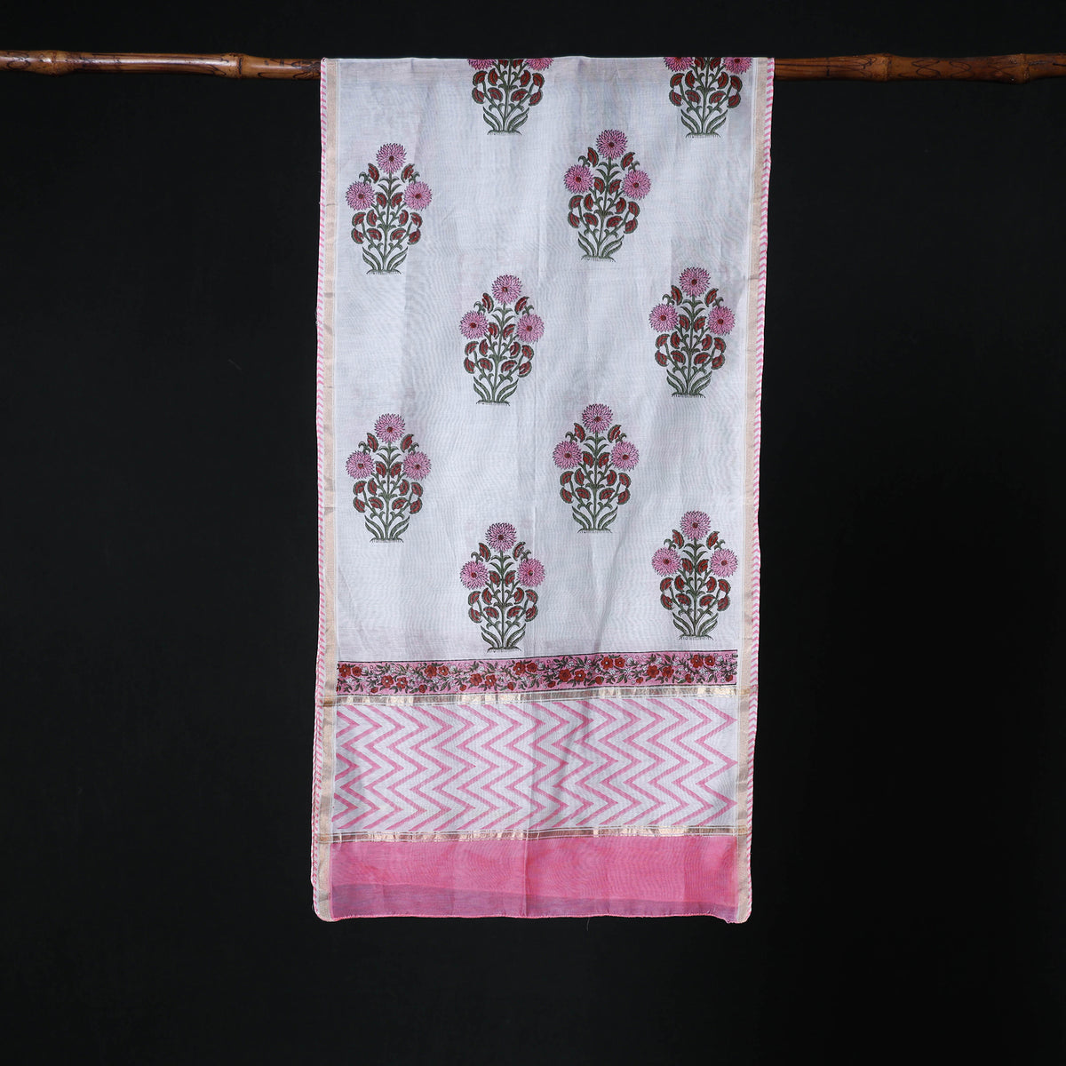 Sanganeri Handloom Chanderi Silk Hand Block Floral Print Stole 10