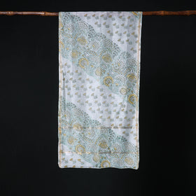 Sanganeri Handloom Chanderi Silk Hand Block Floral Print Stole 09
