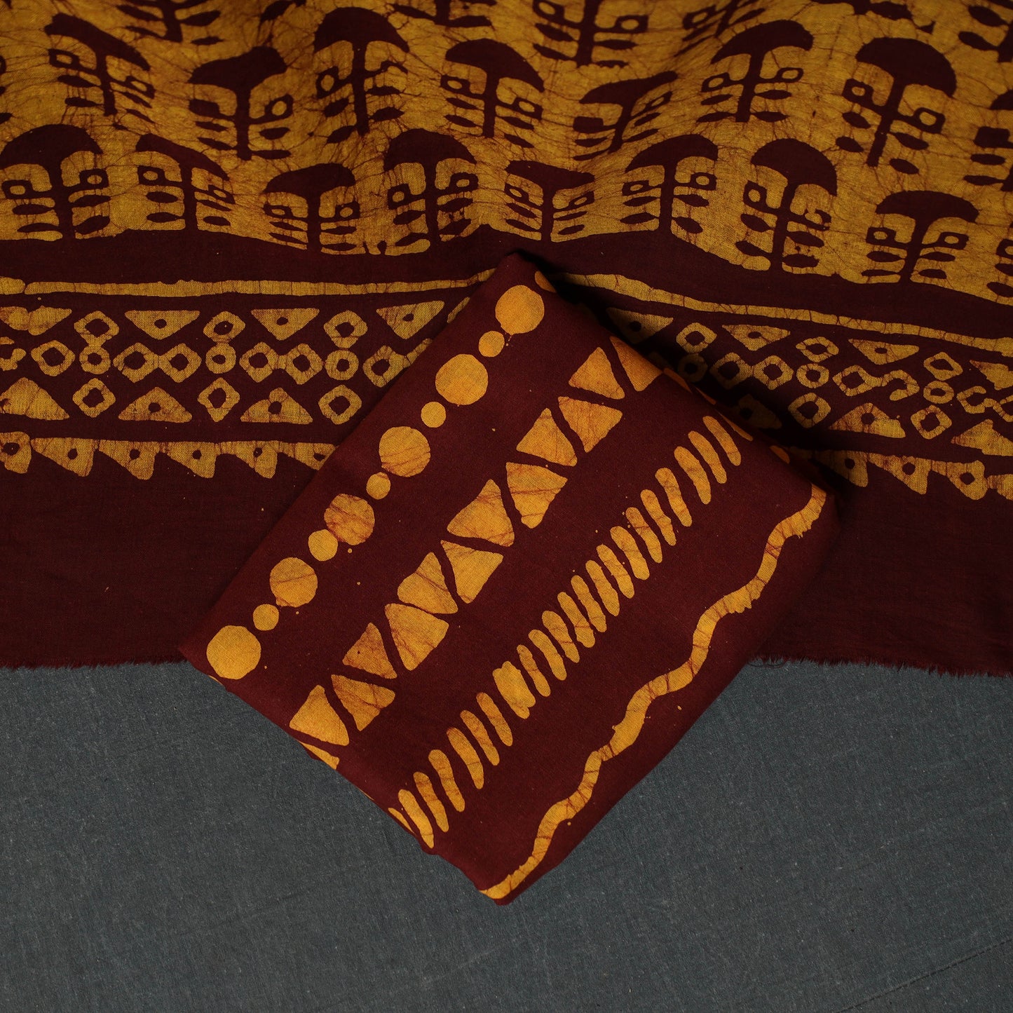 Kutch Hand Block Batik Print Cotton 3pc Unstitched Dress Material Suit Set 42