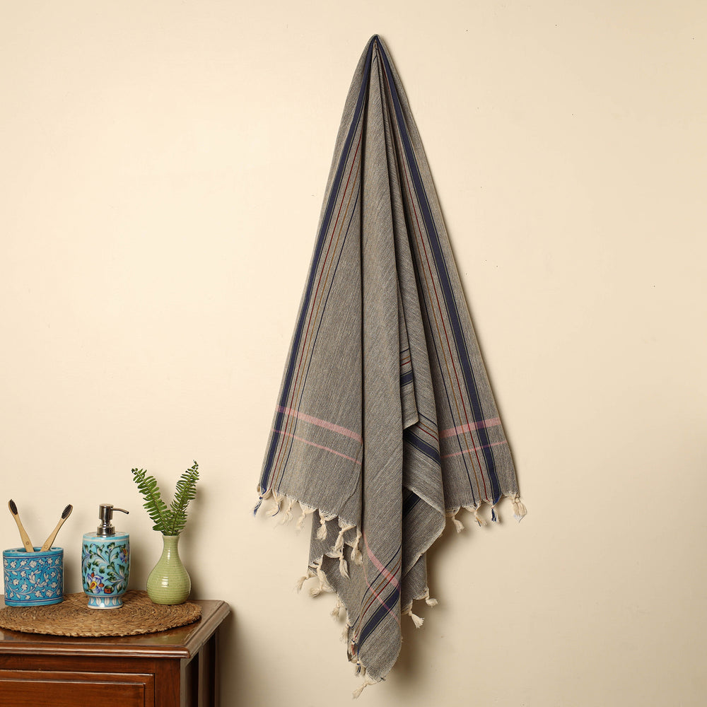 Grey - Handloom Fine Cotton Plain Bath Towel 11