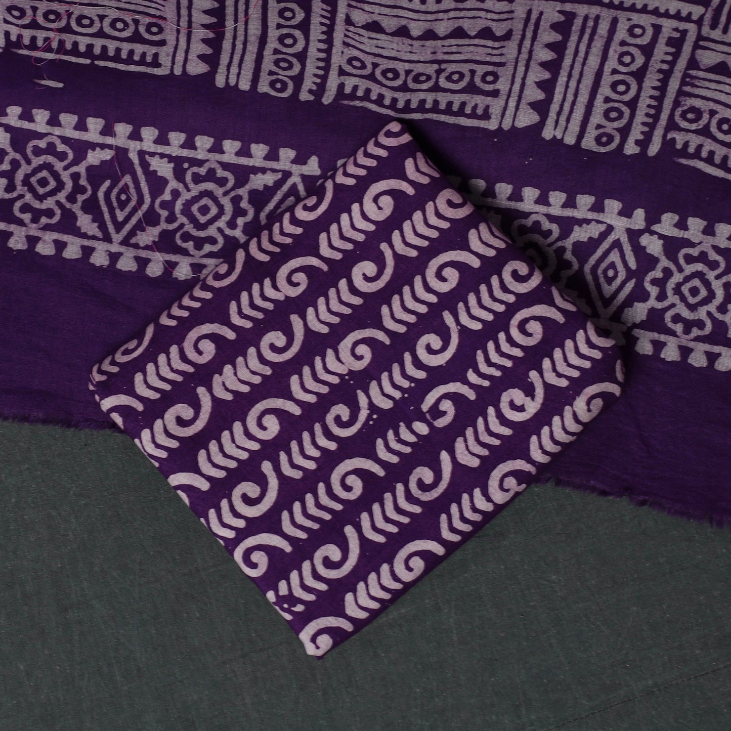 Kutch Hand Block Batik Print Cotton 3pc Unstitched Dress Material Suit Set 43