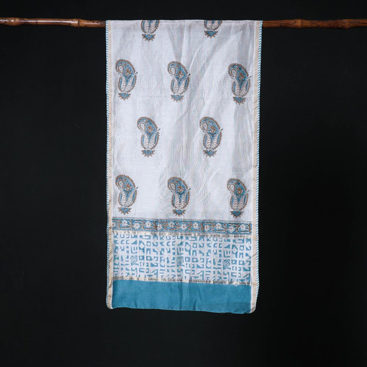 Sanganeri Handloom Chanderi Silk Hand Block Floral Print Stole 05
