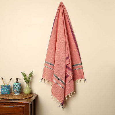 Pink - Handloom Fine Cotton Plain Bath Towel 12