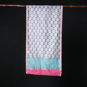 Sanganeri Handloom Chanderi Silk Hand Block Floral Print Stole 04