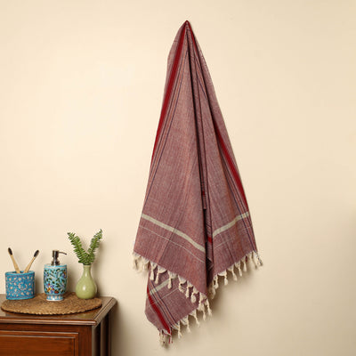 Maroon - Handloom Fine Cotton Plain Bath Towel 13